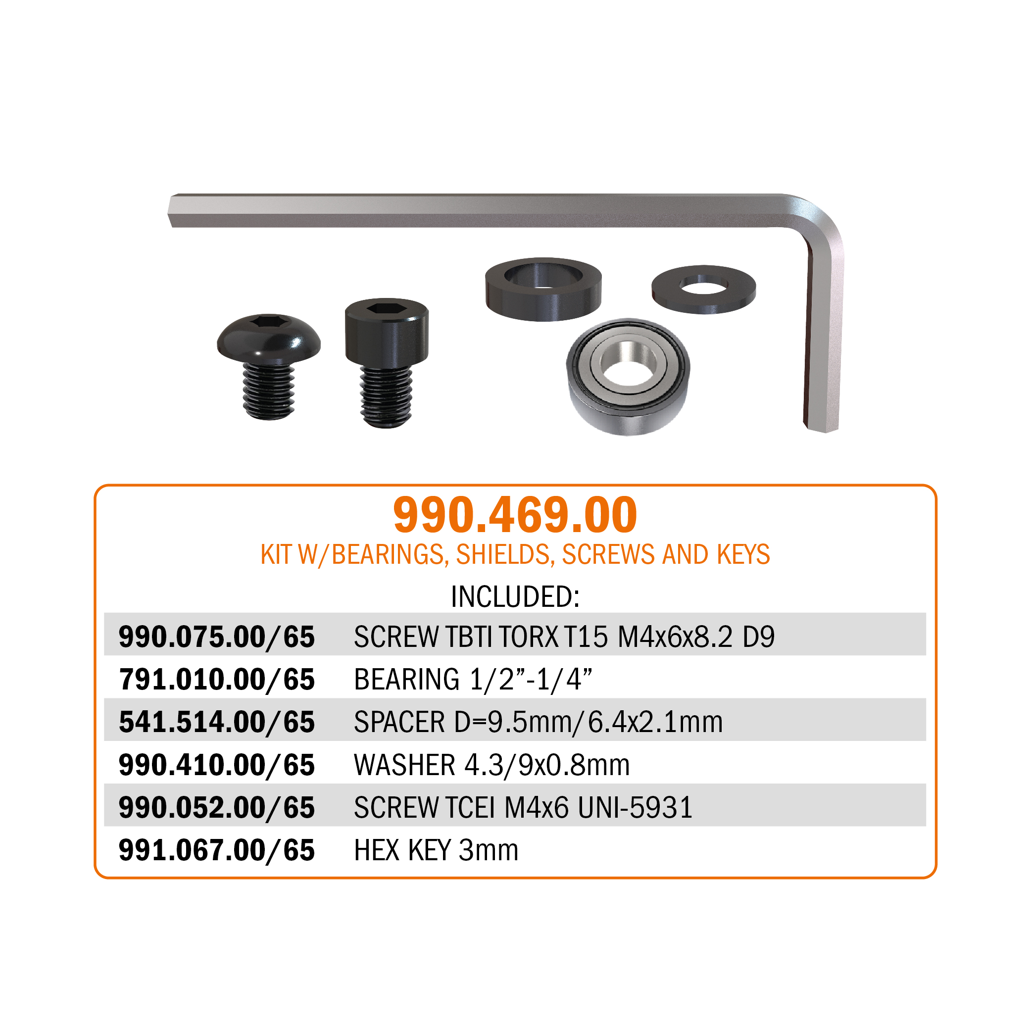 990.4 - Shield, spacer ring, key and screw kit 990.4-KIT, Spare parts and  accessories