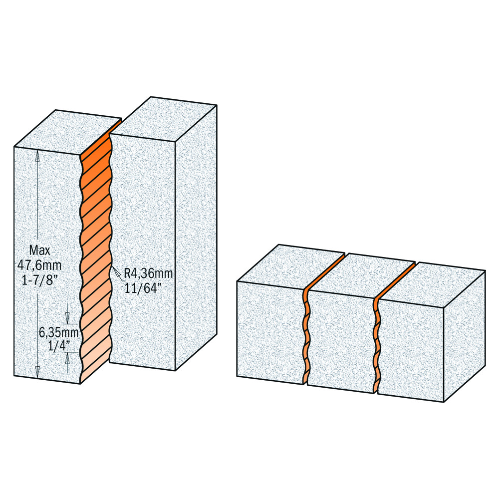 Solid surface wavy joint router bits