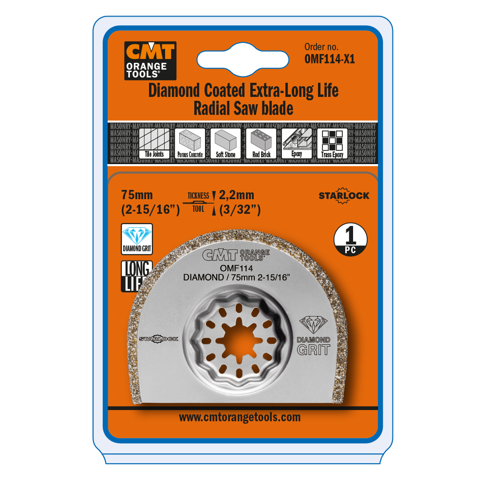 75mm (2-15/16&quot;) Diamond Coated Radial Saw Blade, Segmented, Extra-Long Life