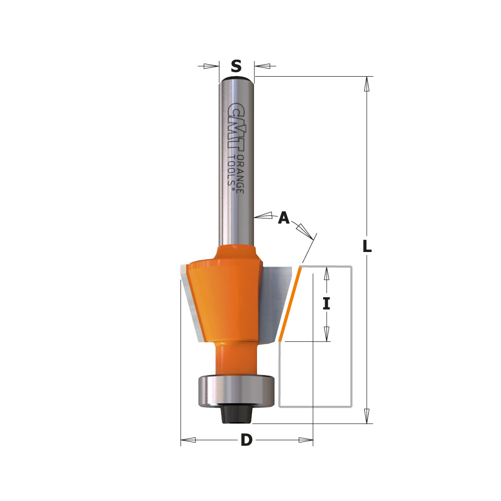 Fraise à chanfreiner CMT - Angle 25° - Queue de 6 mm avec roulement