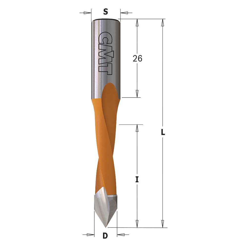 2 Flute Dowel Drills for Through Holes, S=10mm - L=77mm