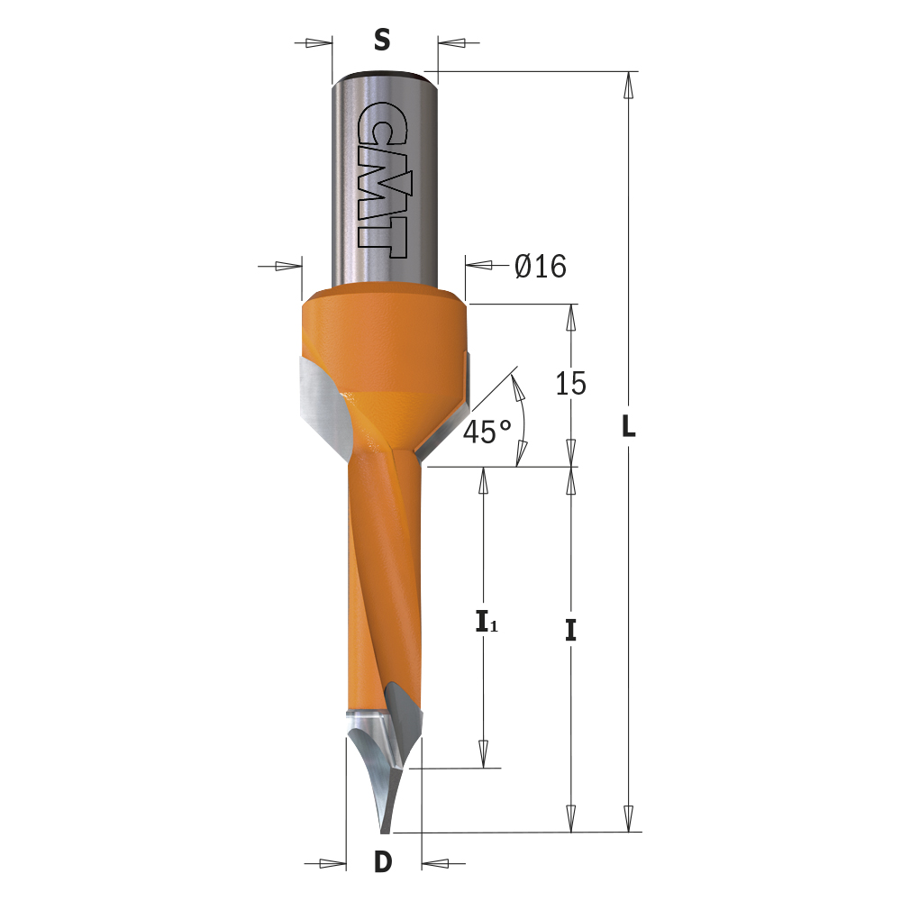 Dowel Drills for Through Holes with Countersink, S=10mm - L=70mm